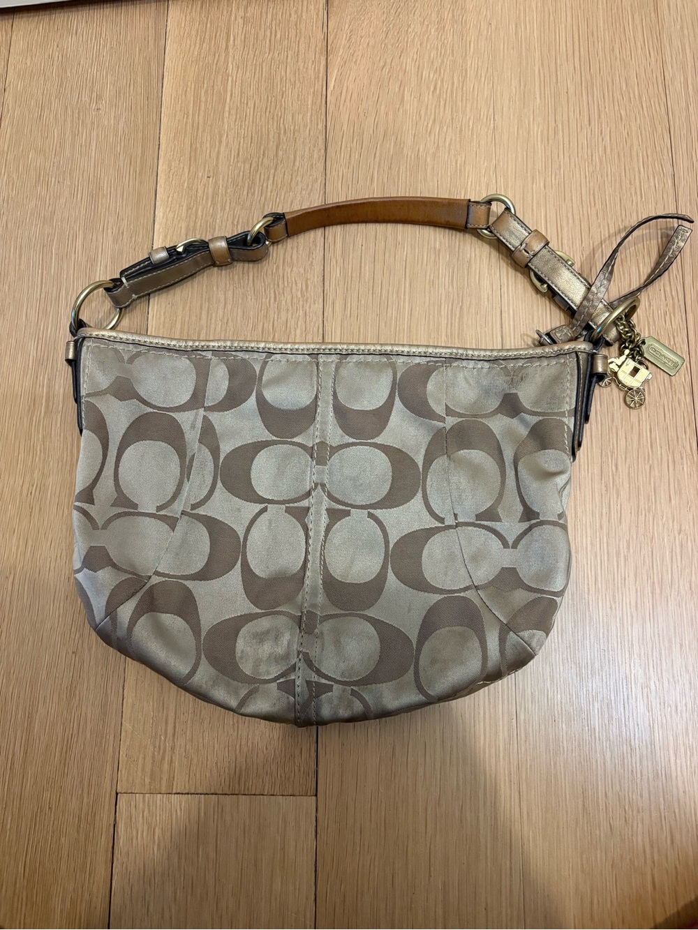 Coach Brown Signature Jacquard Hobo Shoulder Bag